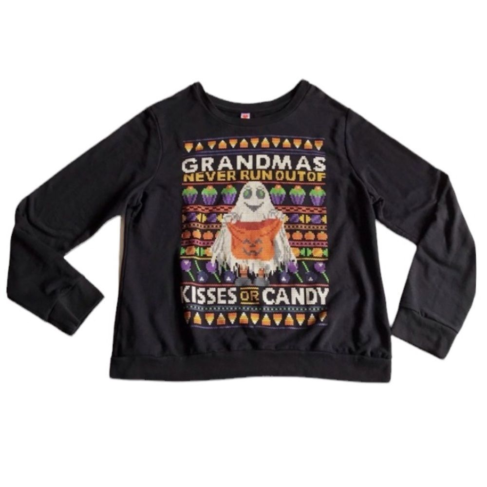 Grandmas Never Run Out of Kisses or Candy Halloween Sweatshirt Black Sz XL - Picture 3 of 10